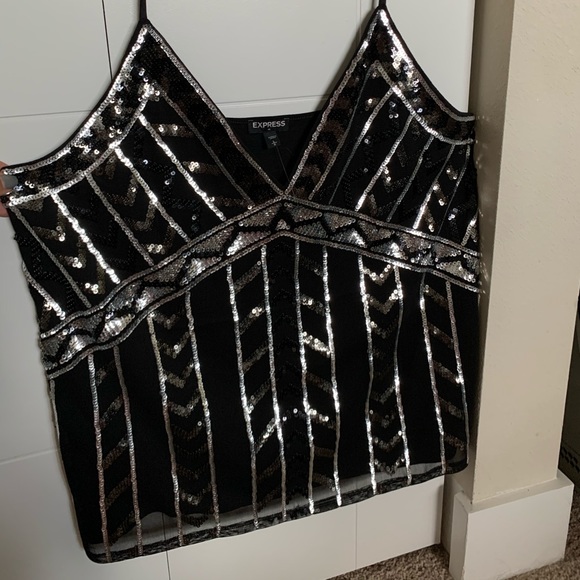 Express Tops - Express sequin black and silver top
